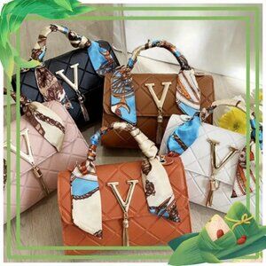 Vintage-Inspired Quilted Crossbody w/ Scarf Accent